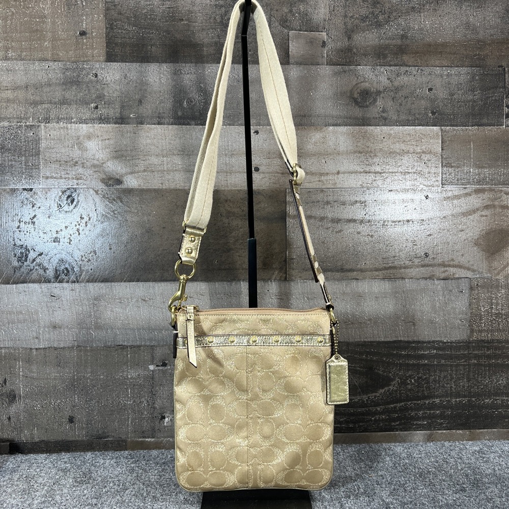 Coach Gold Signature Crossbody Purse Bag Adjustable Strap